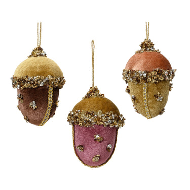 Velvet Sequin Acorn Bauble Decoration