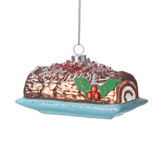 Chocolate Yule Log Glass Bauble