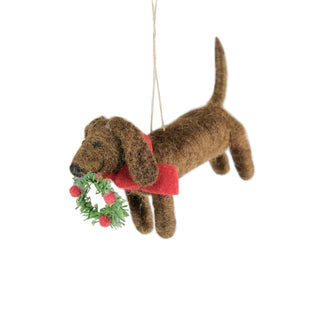 Hanging Felt Dog with Wreath