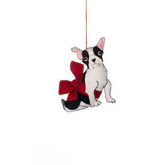 Felt Frenchie With Bow Christmas Decoration