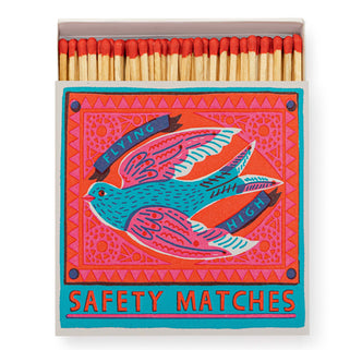 bright bird design large matchbox with red tipped matches