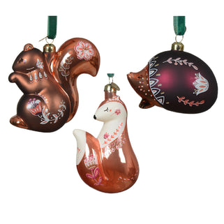 Fox, Squirrel or Hedgehog Flower Print Baubles