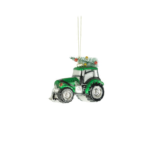 Green Tractor with Christmas Tree Bauble