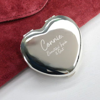 Personalised Silver Heart Compact Mirror