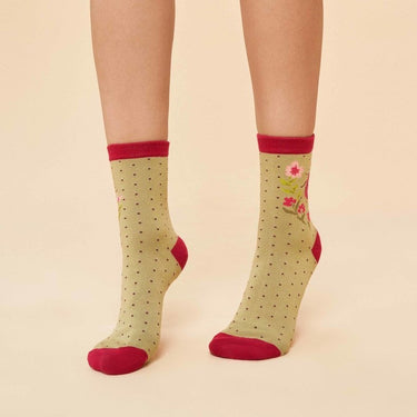 Sage Ladybird Design Ankle Socks