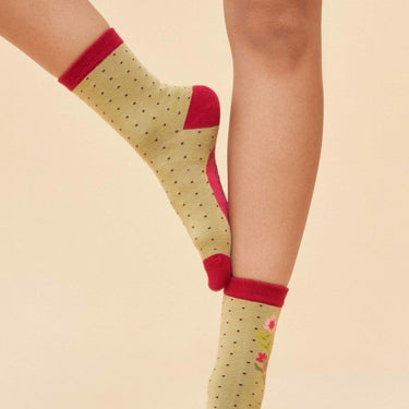 Sage Ladybird Design Ankle Socks