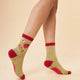 Sage Ladybird Design Ankle Socks