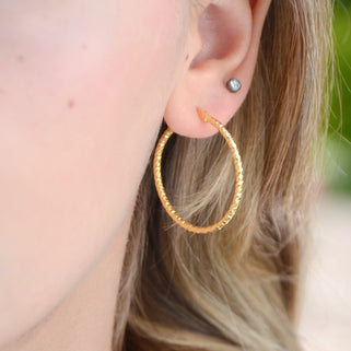 Gold Textured Large Hoop Earrings