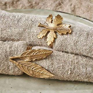 Brass Leaf Napkin Rings Set