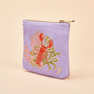 Lobster Buddies Design Velvet Embroidered Mini Pouch