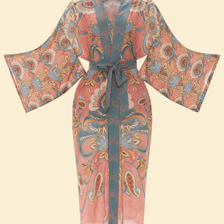 Mediterranean Paisley Long Kimono Coral