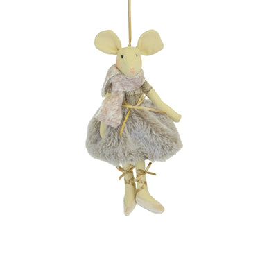 Hanging Felt Mouse In Beige Dress