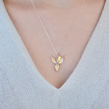 Personalised Phoenix Strength Positivity Pendant with Gold engraved  charm