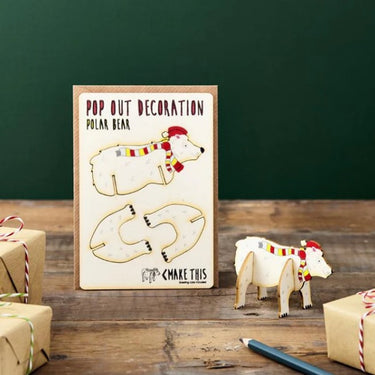 pop out polar bear christmas card made from wood