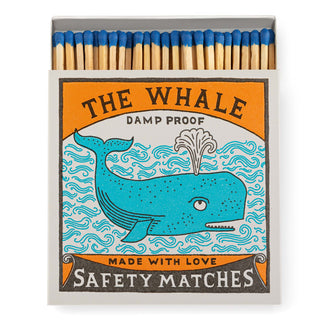 blue whale design large matchbox with big blue tipped matches