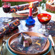 paper napkins with dark blue background and Christmas scene with woodland animals