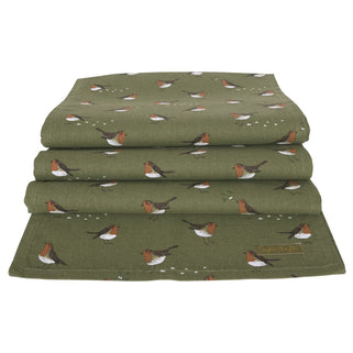 Green Christmas Robin Table Runner