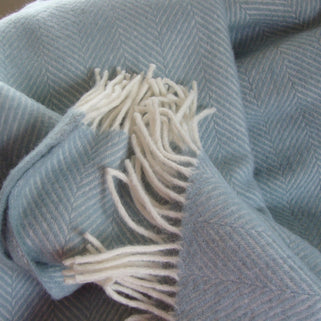 Fishbone Wool Throw Duck Egg Blue