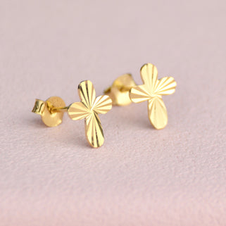 Gold plated Faceted Cross Stud Earrings shown close up