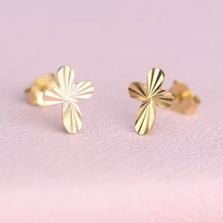 Gold plated Faceted Cross Stud Earrings shown close up