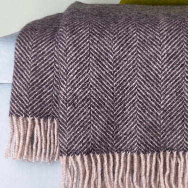 Herringbone Wool Throw Charcoal and Silver