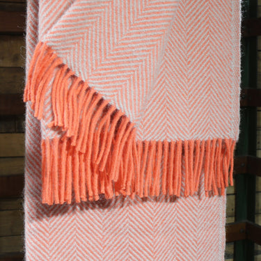 Herringbone Wool Throw Flamingo and Pearl