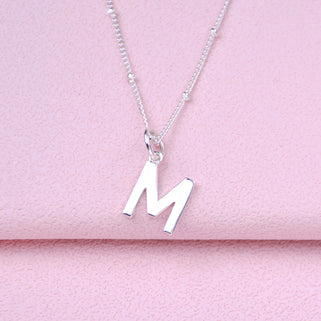 Letter M Modern Initial letter charm necklace on satellite chain