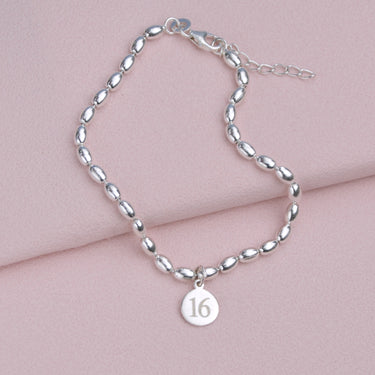 Personalised Silver Birthday Birthstone Bracelet with Number 16 and no birthstone