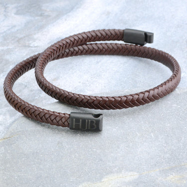 Personalised Men's Recycled Leather Double Wrap Bracelet showing clasp detail 