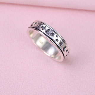 Sterling silver moon hot sale and star ring