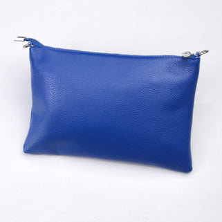 Personalised Monogram Large Leather Clutch Or Crossbody Bag shown in cobalt blue