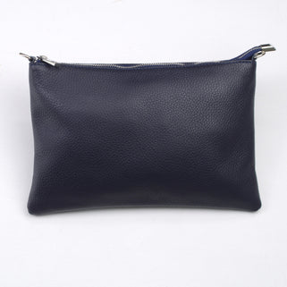 Personalised Large Leather Clutch or Crossbody Bag shown in navy