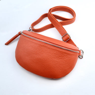 Orange Monogram Leather Half Moon Chest Bag shown close up