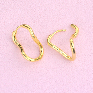 Gold Organic Twist Hoop Earrings shown close up with hinge detailing