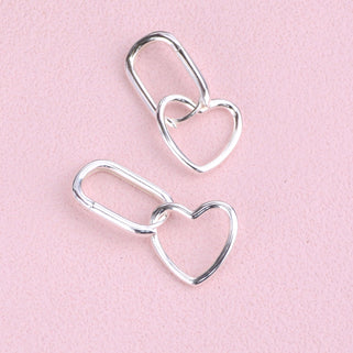 Silver Heart Shape Drop Hoop Earrings