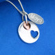 Personalised Double Heart Necklace shown close up with engraved charm