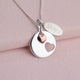 Personalised Double Heart Necklace shown close up with engraved charm