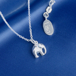 Personalised Silver Elephant Charm Necklace shown close up with engraved charm