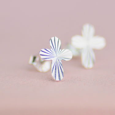 Sterling Silver Faceted Cross Stud Earrings