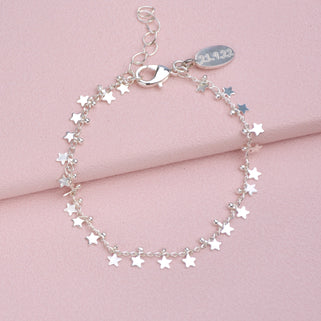 Personalised Mini Silver Star Cluster Bracelet shown close up