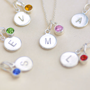 Sterling Silver Mini Initial and Birthstone Necklace