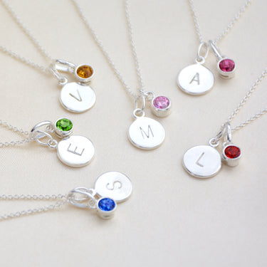 Sterling Silver Mini Initial and Birthstone Necklace
