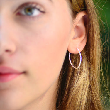 Sterling Silver Textured Oval Hoop Earrings