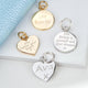 Personalised Bag Disc Charms in silver and gold, circle and hearts engraved with personalised messages