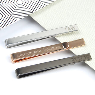 Personalised Tie Clip Initials and Date Stainless Steel Gift 